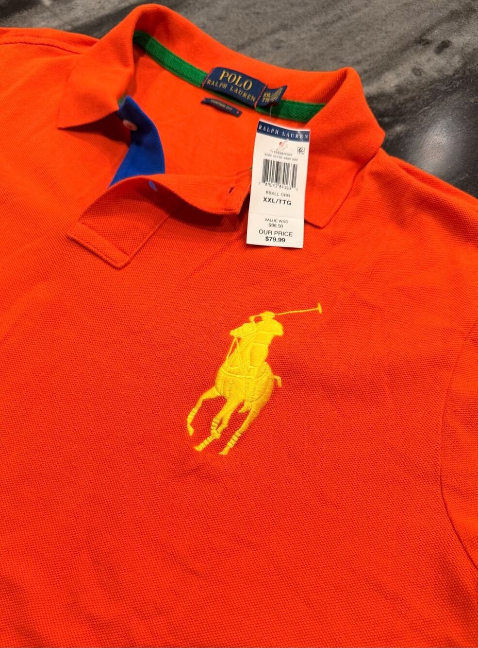 Polo Ralph Lauren Big Pony XXL Orange NWT Custom Fit #3 Sleeve Pique Shirt